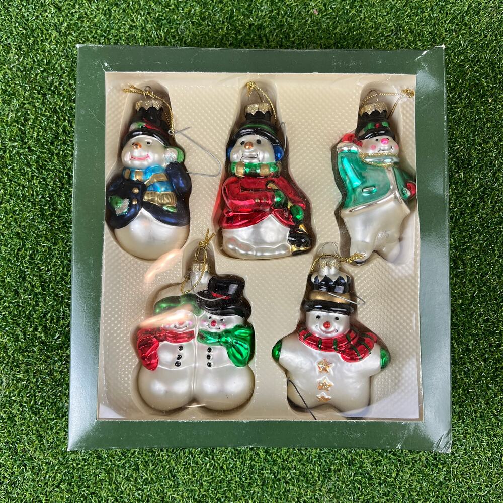 Vintage Santas Workbench Boxed Blown Glass Snowman Christmas Ornaments 2002